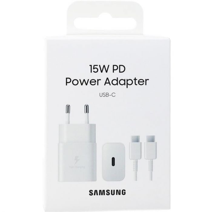 Зарядний пристрій мережевий Samsung 15Вт USB-С, кабель USB-C > USB-C, 1м, білий