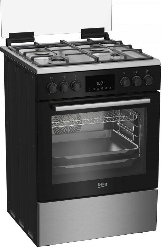 Плита Beko комбінована, 72л, 60x60см, дисплей, конвекція, чавун, чорний