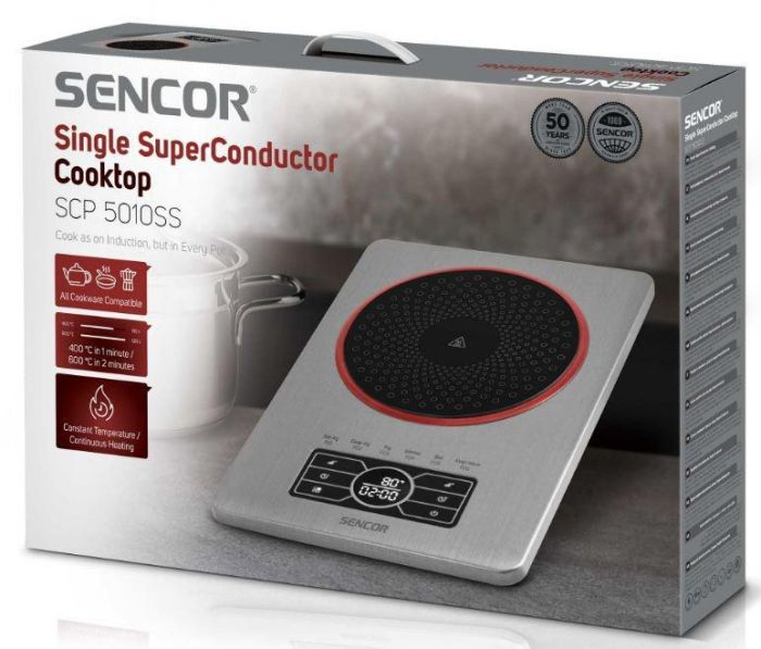 Плитка настільна Sencor індукційна, комфорок - 1 на 1.5кВт, керування - сенсорне, нерж. сталь