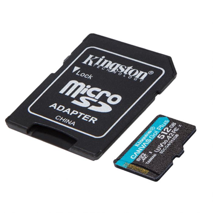 Карта пам'яті Kingston microSD  512GB C10 UHS-I U3 A2 V30 R200/W160MB/s + SD