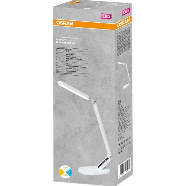 Лампа настільна OSRAM Panan DISK LIN 10W 3000К 4000К 6500К з димером, білий