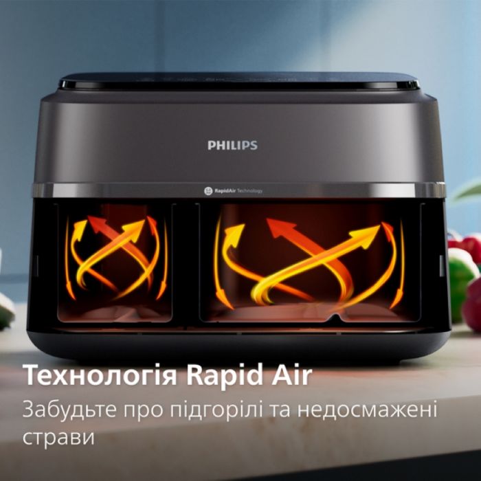 Мультипіч Philips Ovi Dual Series 3000 2750Вт, чаша-6+3л, сенсорне управл., 2 контейнера,8 авто. програм, пластик, чорний