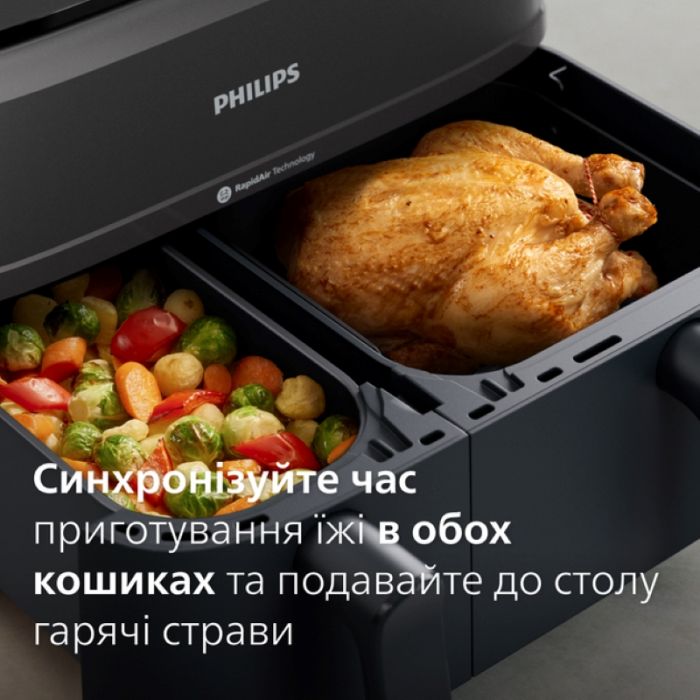Мультипіч Philips Ovi Dual Series 3000 2750Вт, чаша-6+3л, сенсорне управл., 2 контейнера,8 авто. програм, пластик, чорний