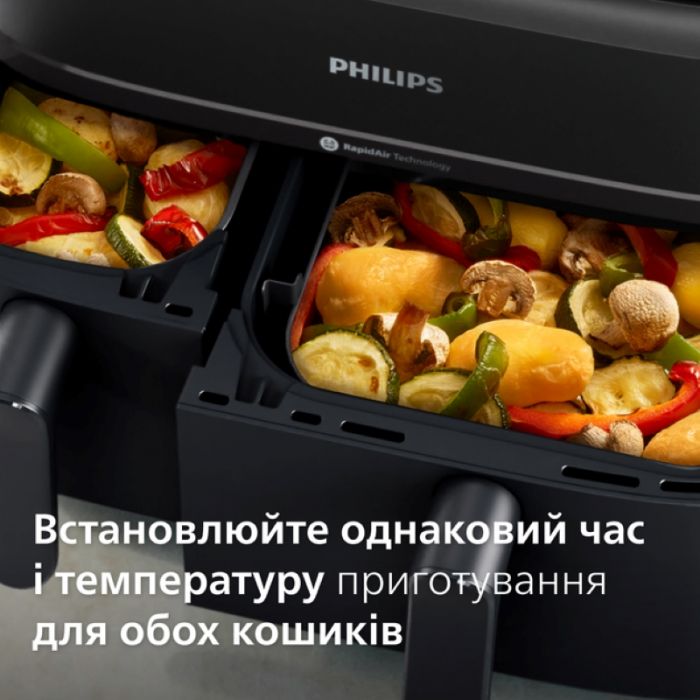 Мультипіч Philips Ovi Dual Series 3000 2750Вт, чаша-6+3л, сенсорне управл., 2 контейнера,8 авто. програм, пластик, чорний