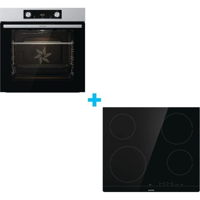 Комплект Gorenje (духовка + поверхня склокераміка BO6737E02X -нерж + ECT41SC- чорна), 738881