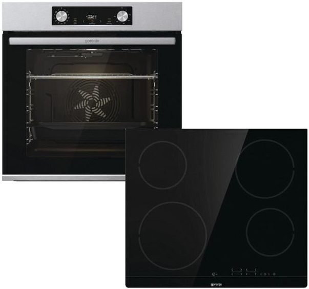 Комплект Gorenje (духовка + поверхня склокераміка BO6737E02X -нерж + ECT41SC- чорна), 738881