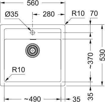 Мийка кухонна Franke Sirius тектонайт, прямокут., без крила, 560х530х200мм, чаша - 1, врізна, білий