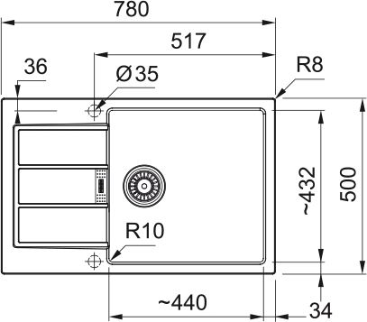 Мийка кухонна Franke Sirius 2 тектонайт, прямокут., з крилом, 780х500х200мм, чаша - 1, врізна, бежевий