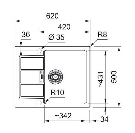 Мийка кухонна Franke Sirius 2 тектонайт, прямокут., з крилом, 620х500х200мм, чаша - 1, врізна, бежевий