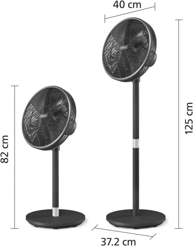 Вентилятор Philips підлоговий Series 3000, 40см, 48Вт, керування через смартфон, регулювання висоти, чорний