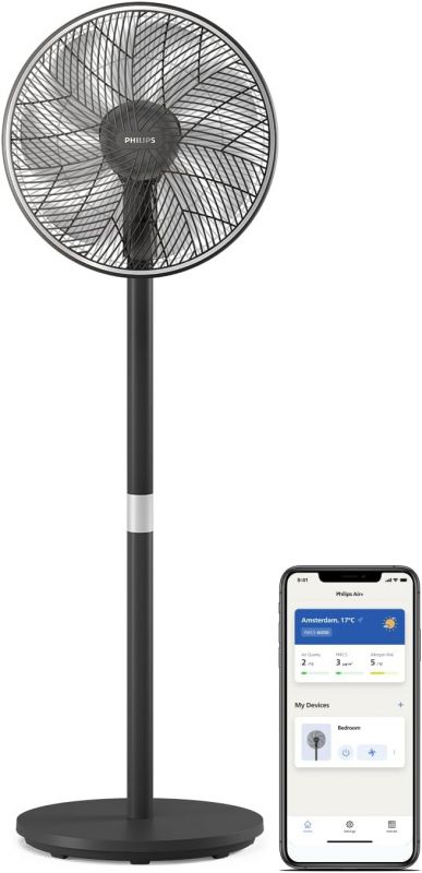 Вентилятор Philips підлоговий Series 3000, 40см, 48Вт, керування через смартфон, регулювання висоти, чорний
