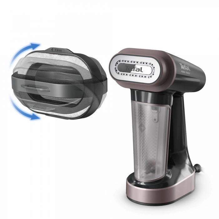 Відпарювач Tefal компактний Pure Force 3в1, 1800Вт, 180мл, постійна пара - 35гр, керам. підошва, чорно-рожевий