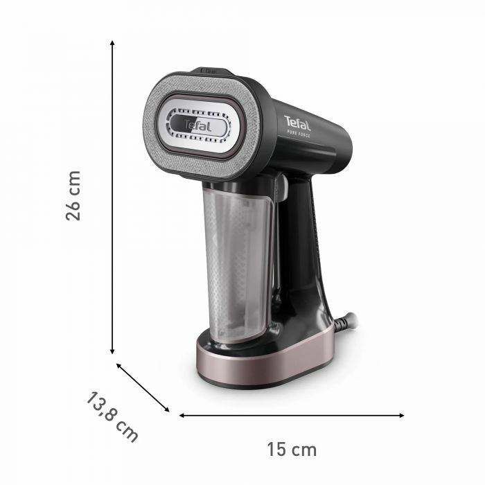 Відпарювач Tefal компактний Pure Force 3в1, 1800Вт, 180мл, постійна пара - 35гр, керам. підошва, чорно-рожевий