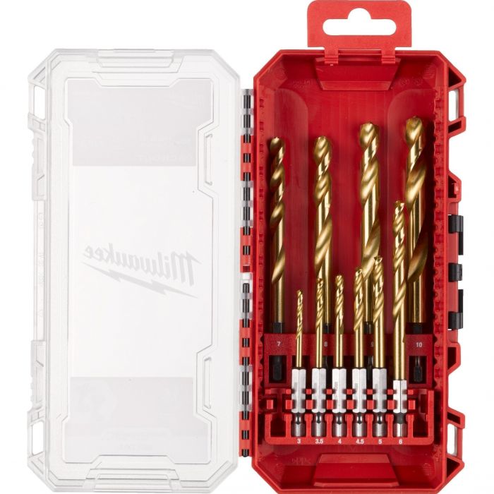 Набір свердел по металу Milwaukee RedHEX Shockwave HSS-TiN, 10шт, 3-10мм, кейс