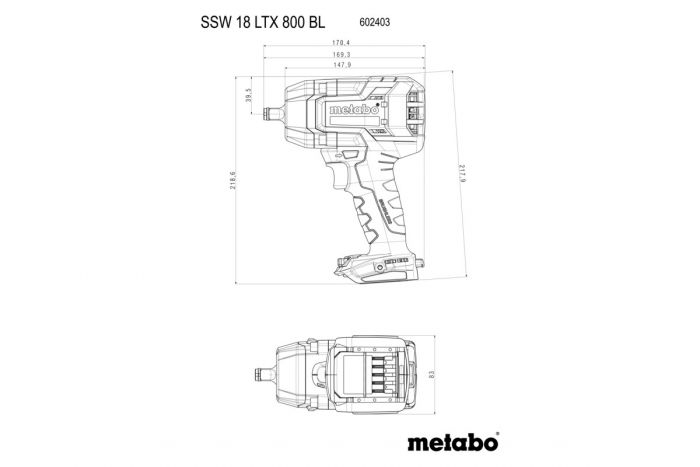 Гайковерт ударний акумуляторний Metabo SSSW 18 LTX 800 BL 18В 0-2575об·хв 1200Нм 1.95кг без АКБ та ЗП