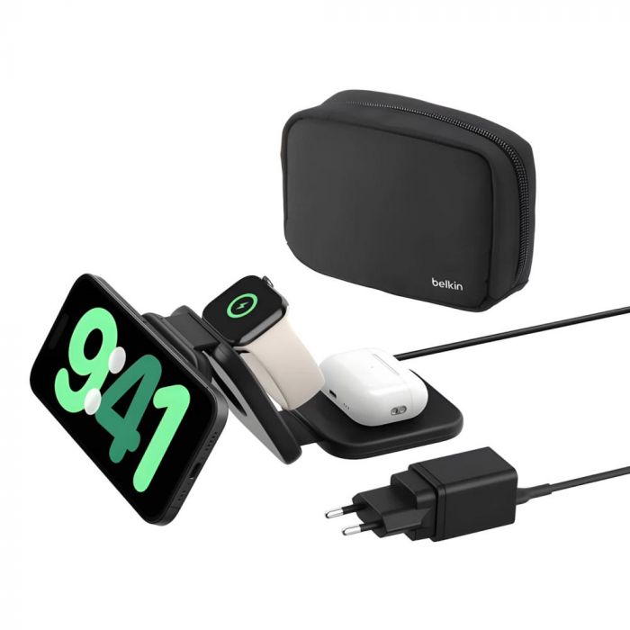 Зарядний пристрій бездротовий Belkin 3в1 Travel Pad Wireless Qi2 15Вт, чорний