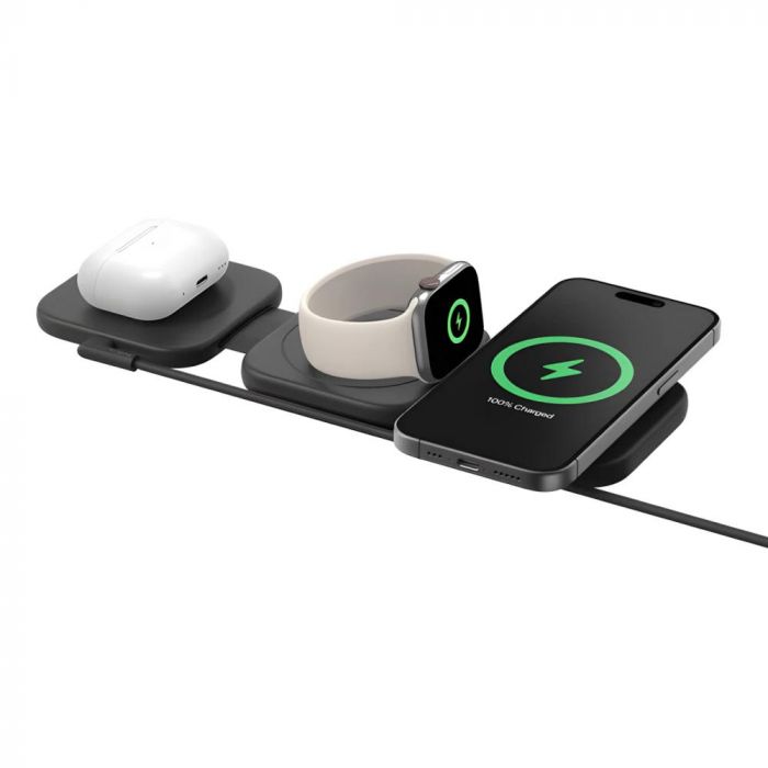 Зарядний пристрій бездротовий Belkin 3в1 Travel Pad Wireless Qi2 15Вт, чорний