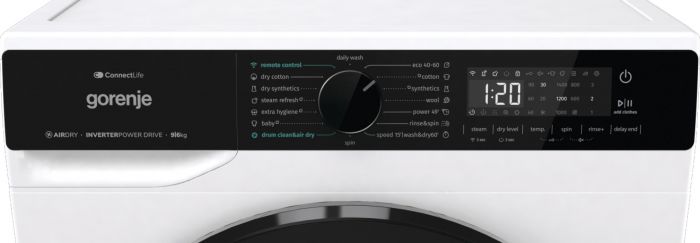 Прально-сушильна машина Gorenje фронтальна, 9(6)кг, 1400, A+, 55см, дисплей, інвертор, Wi-Fi, білий