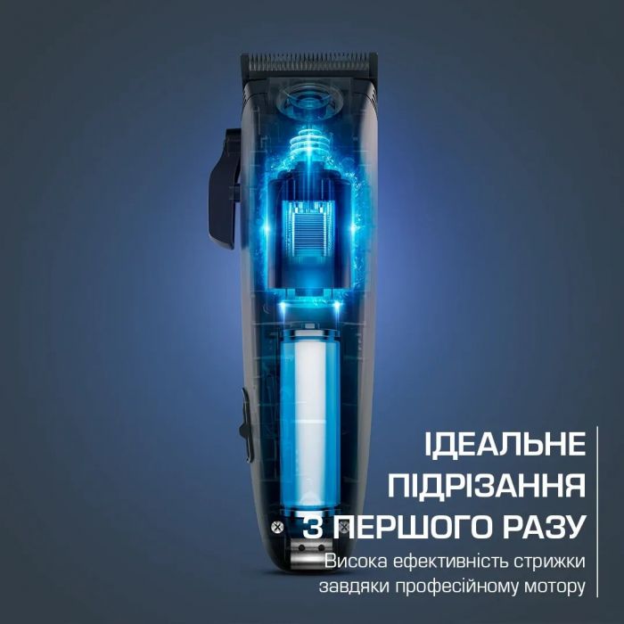 Машинка для стрижки Rowenta Barber Experience, для голови, мережа+акум., роторний мотор DC, насадок-12, нержавіюча сталь з покриттям DLC, синій