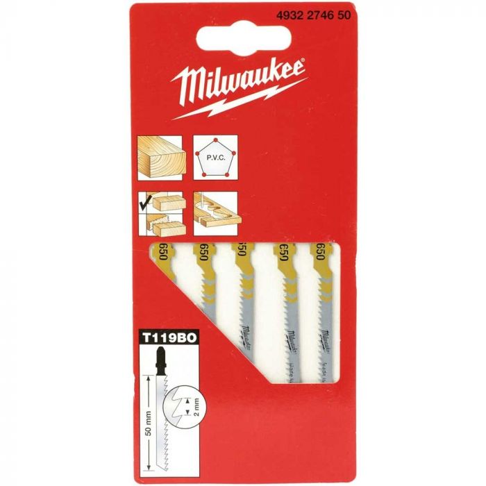 Полотно пиляльне для електролобзика Milwaukee T119BO по дереву, крок зуба 2ммх50мм, 5шт