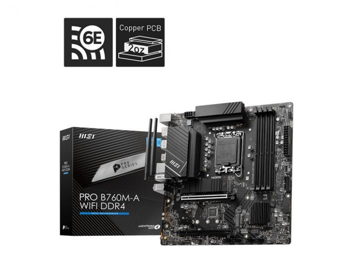 Материнcька плата MSI PRO B760M-A WIFI DDR4 s1700 B760 4xDDR4 M.2 HDMI DP WiFi BT mATX