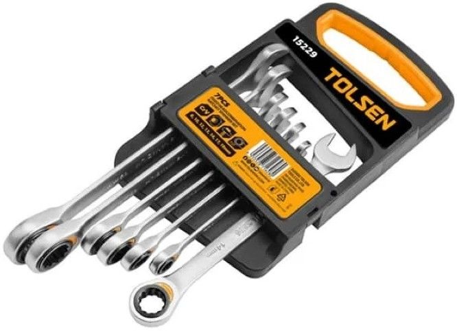 Ключі гайкові Tolsen, набір 7шт, храповий механізм, 8-19мм, CrV