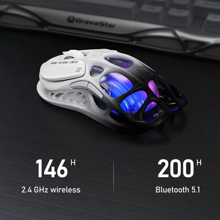 Миша GravaStar Mercury M1 Pro, BT/WL/USB-A, RGB, чорно-білий
