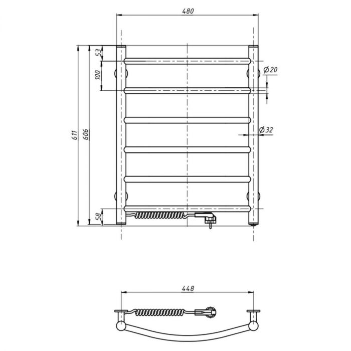 Рушникосушка Navin електрична Камелія, 600х480х104мм, кнопка, сталь, білий, ліве підключення