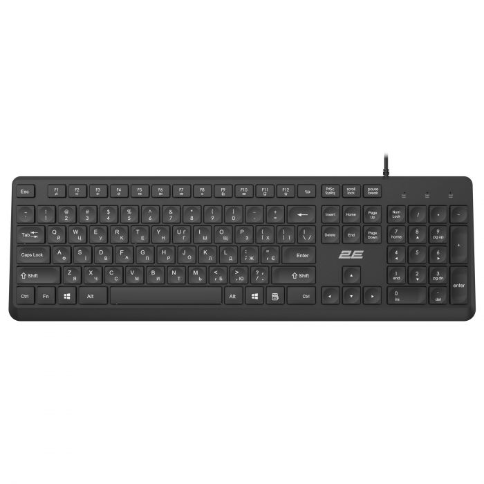 Клавіатура мембранна 2E KS405 104key, USB-A, EN/UK, чорний