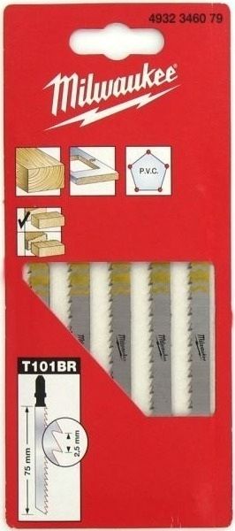 Полотно пиляльне для лобзика Milwaukee T101BR, по дереву, крок зуба 2.5ммх75мм, 5шт