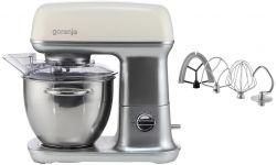 Кухонна машина Gorenje 1000Вт, чаша-метал, корпус-метал, насадок-4, сріблясто-бежевий