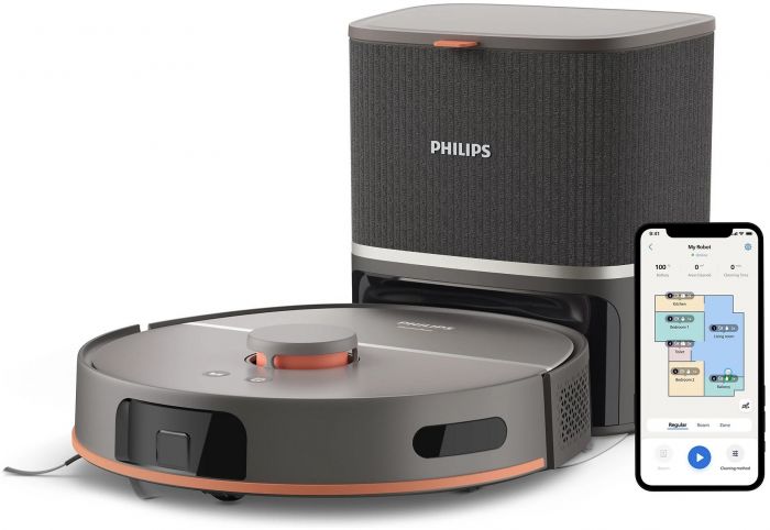 Робот-пилосос Philips Series 5000, h=29.2см, вологе прибирання, конт пил -0.26л, вода -0.27л, автон. робота до 200хв, EPA 10, чорний