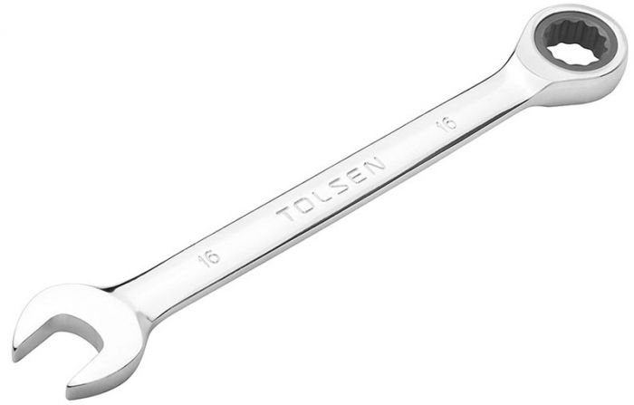 Ключ гайковий Tolsen, комбінований, храповий механізм, 221мм, 16мм, CrV