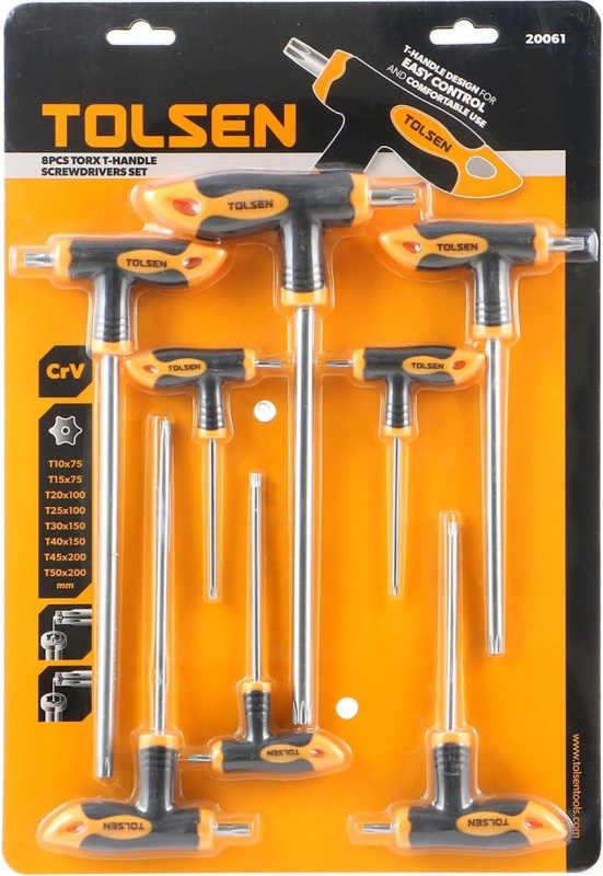 Викрутка Tolsen набір 8шт, Т-подібні, Тorx 10-50, сталь CrV