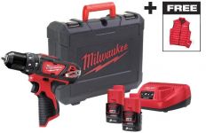 Шурупокрут-дриль акумуляторний Milwaukee M12 BPD-202C 12В 2х2А·год 30Нм 0·1500об/хв ЗП C12C жилет кейс 1.2кг