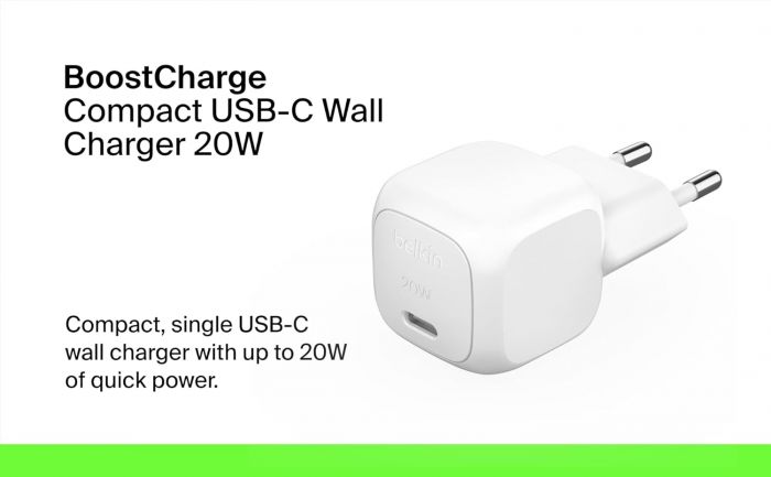 Зарядний пристрій мережевий Belkin 20Вт USB-C PD PPS, білий