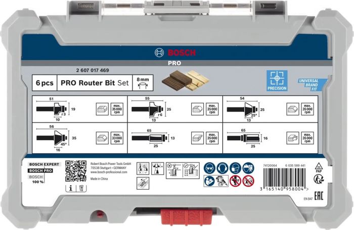 Набір кромкових фасонних фрез Bosch Professional 8мм 6шт