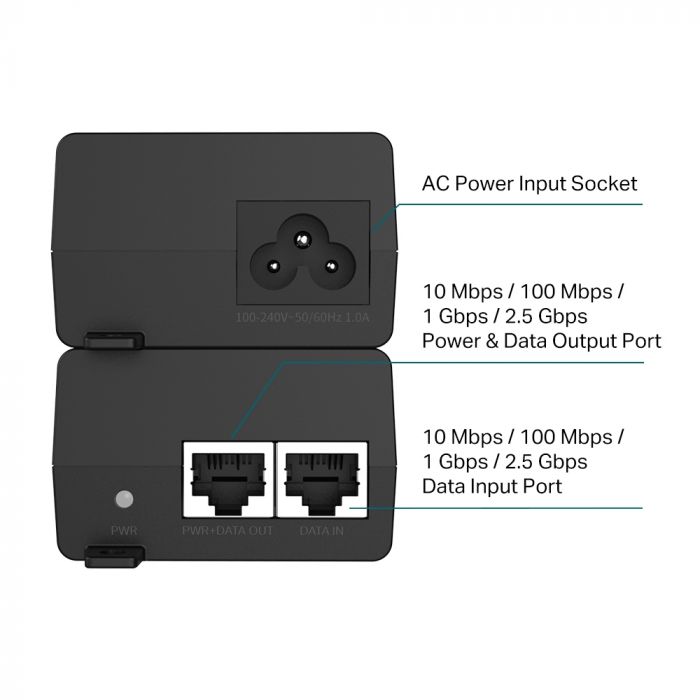 Інжектор PoE TP-LINK TL-POE260S 1x2.5GE, 1x2.5GE PoE, 30Вт