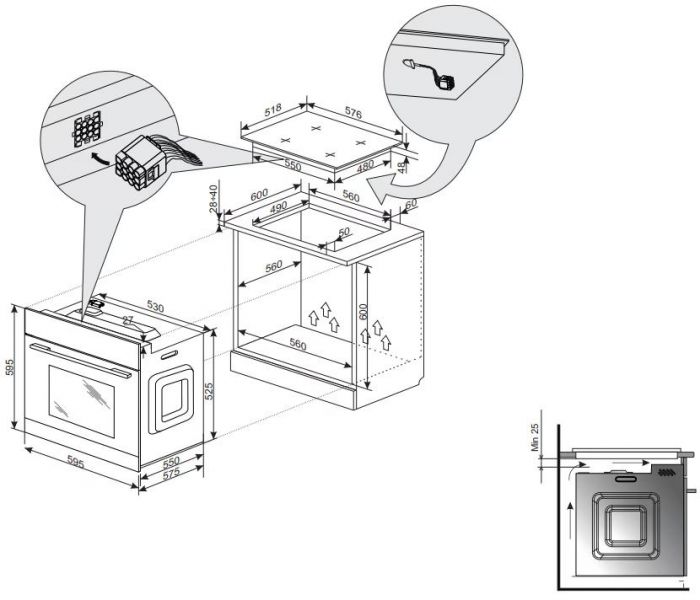 Духовка электр. Hansa, 60см, 65л, A,  гриль, емаль легкого очищення, диспл., чорний