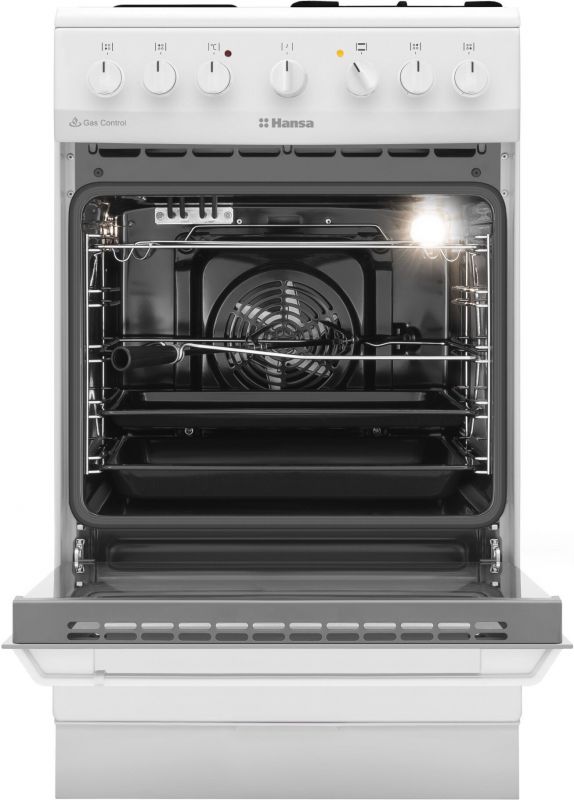 Плита Hansa з комбі. вар. поверхнею, 50х60см, 65л, емаль, газ контр., білий