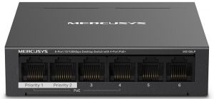 Комутатор MERCUSYS MS106LP 6xFE (4xPoE), 40Вт, Некерований