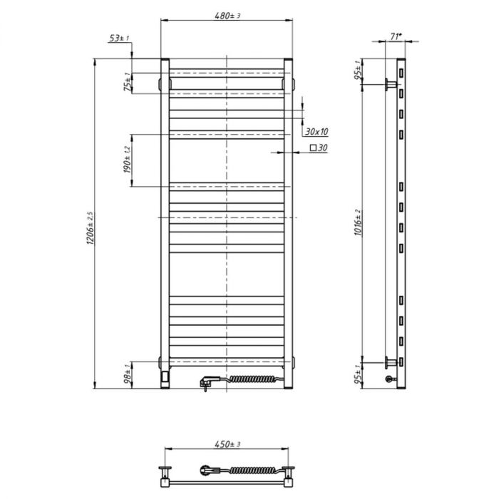 Рушникосушка Navin електрична Авангард, 1200х480х71мм, Wi-Fi, сталь, чорний муар, праве підключення