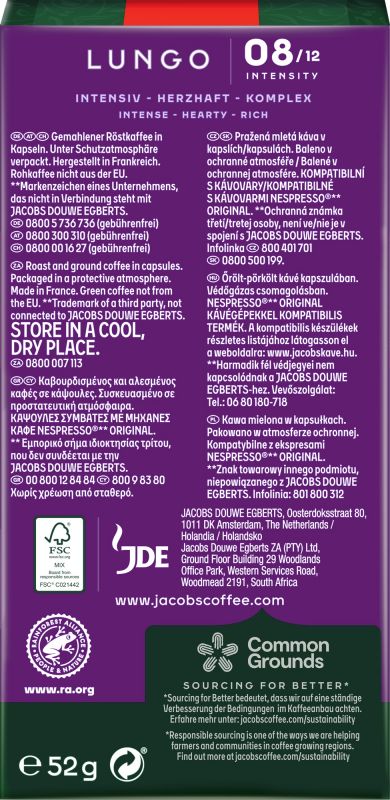 Кава Jacobs  капсули, Lungo Intenso, купаж арабіка/робуста, 10шт, Nespresso