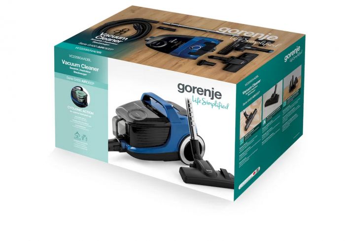 Пилосос Gorenje контейнерний, 850Вт, конт пил -3.3л, HEPA, телескоп трубка, синій