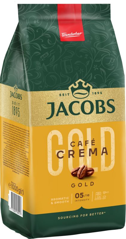 Кава Jacobs зерна, 1000г, Crema Gold, купаж арабіка/робуста