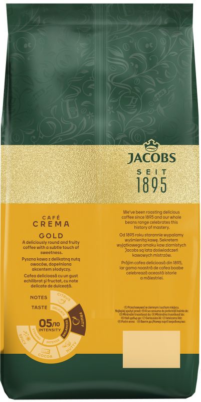 Кава Jacobs зерна, 1000г, Crema Gold, купаж арабіка/робуста