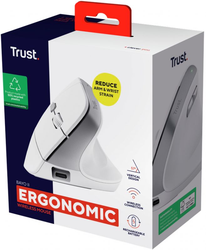 Миша Trust Bayo II Ergonomic, WL, білий