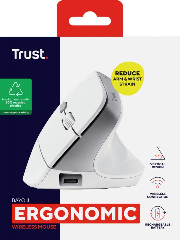 Миша Trust Bayo II Ergonomic, WL, білий
