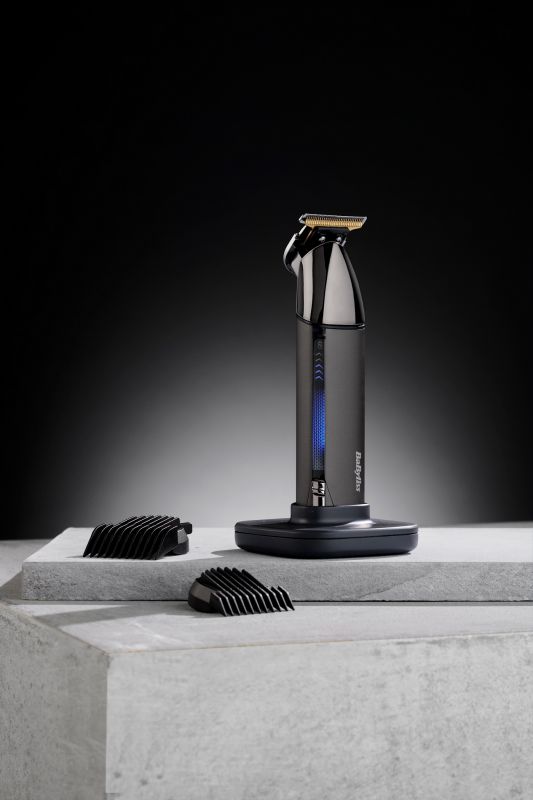 Тример Babyliss Super-X Metal Black Edition, для вусів та бороди, акум., насадок-2, кейс, підставка, сталь, чорно-сірий