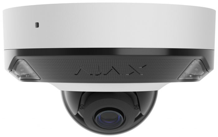 IP-Камера дротова Ajax DomeCam Mini HL white, 5мп, 4мм, гібридне підсвічування IR 15м, білий Led 15м, Poe, True WDR, IP 65, ІЧ 15м, аудіо, кут огляду 75° до 85°, міні купольна, біла